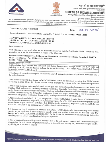 BIS Certificate IS 1180 Part 1 2014